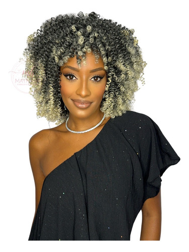 Peruca Wig Lace Cacheada Afro Black Power  Com Franja  