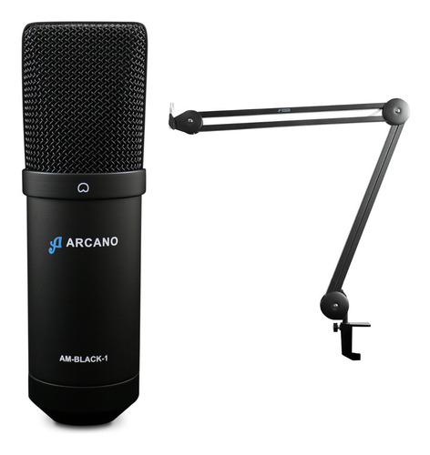 Microfone Arcano Am-black-1 + Pedestal Articulado Iron Arm-1