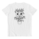 Dtf - Polera Blanca Algodon - Im Groot Marvel Movie Art B/n