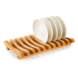 Frcctre Escurridor De Platos De Bambu, 10 Ranuras, Soporte 