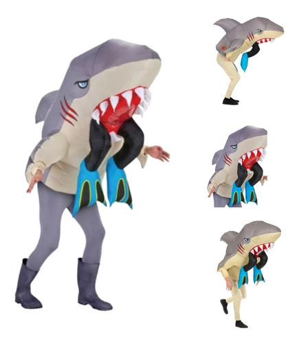 Disfraz Inflable Tiburón  + Inflador Halloween Cotillón 