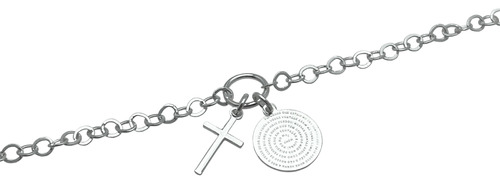 Pulseira Feminina Crucifixo Medalha Pai Nosso De Prata 925