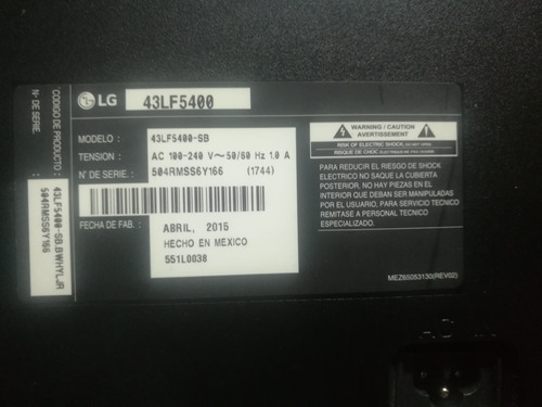 Televisor Led LG 43  Desarme Modelo 43lf5400