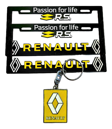 Par De Porta Placas Y Llavero Compatible Con Renault Rs