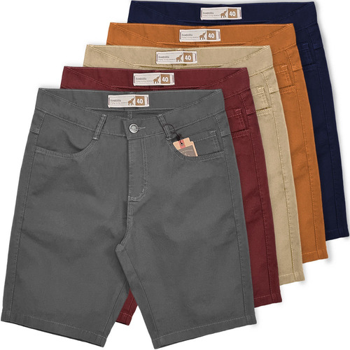 Kit Com 5 Bermudas Masculinas Sarja Brim Coloridas Baratas