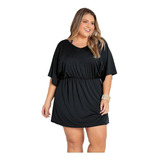 Saída De Praia Preto Com Elástico Na Cintura Plus Size