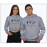 Buzo Buso Saco Hoodies Gris Jaspe Pareja Corazon Electrico