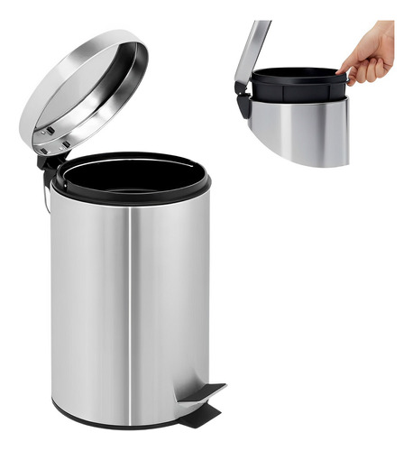 Lixeira Inox Banheiro Cozinha Com Pedal Pequena 5l Com Balde