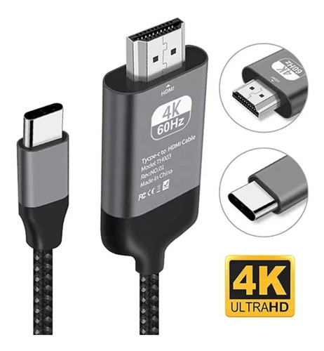 Cabo Usb C Usb-c Para Hdmi 4k 60hz 1,8m Cabo Reforçado