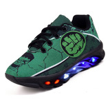 Sapato Luz Led Infantil Masculino Super Heroi Incrivel Hulk