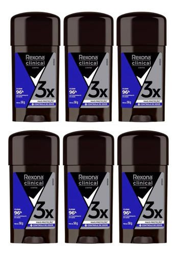 Kit 6 Desodorante Rexona Clinical Creme Clean 58g