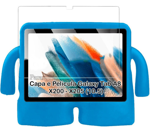 Capa Infantil Tablet P/ Galaxy Tab A8 X200 X205 Com Película Cor Azul