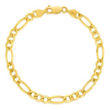 Pulsera Figaro Estilo 3x1 Oro 10k Italiano 18cm 6mm Color Dorado Diámetro 6 Cm Largo 18 Cm