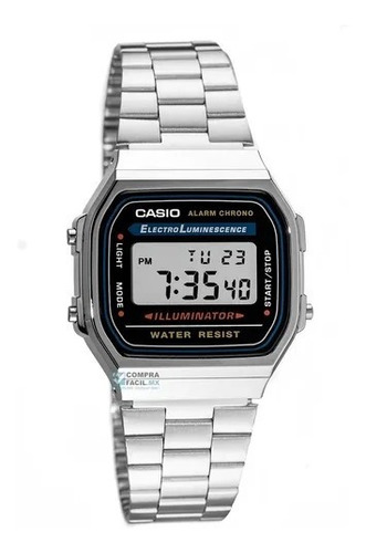  Reloj Casio A-168 Retro Vintage Unisex Plateado Original 