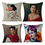 4 Fundas De Almohada Frida Kahlo De Lino Y Algodón Con Autor