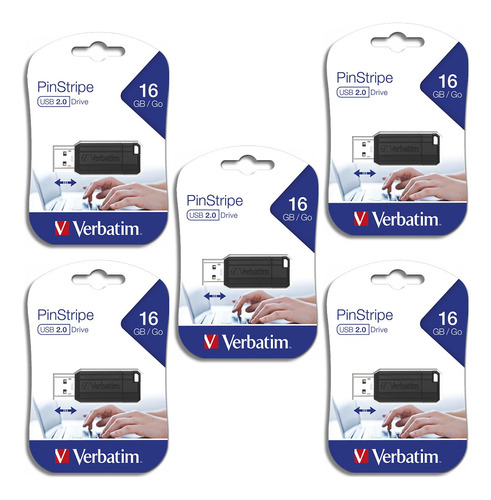 Pack C/5 Memoria Usb Verbatim Pinstripe 16gb Negro