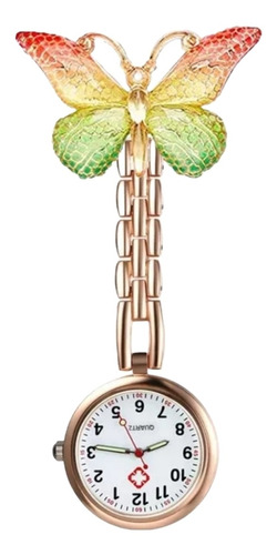 Reloj De Enfermera Mariposa Naranjo/verde