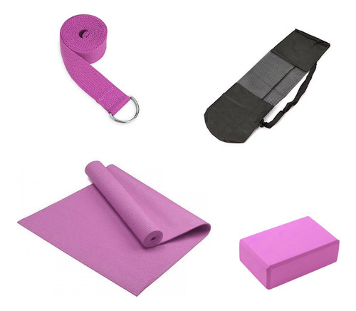 Set Colchoneta Mat Yoga 4 M + Bolso + Cinto 2 Mt + Taco