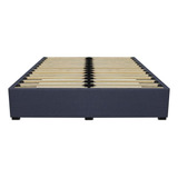 Base Cama Box Madera Tapiz Queen Size Lino Azul