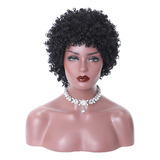 Peluca De Cabello Humano Corto Rizo Afro Negro