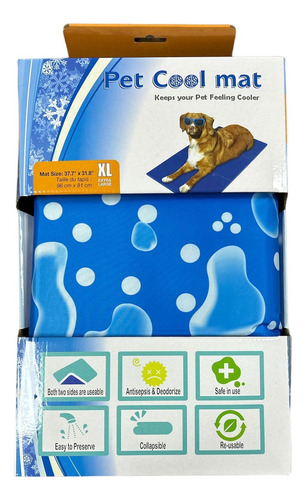 Manta Refrescante De Gel Frio Para Mascotas Talla Xl 96x81cm Color Azul Círculo Y Agua