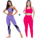 Kit 2 Conjuntos Legging Fitness Academia Alta Compressão