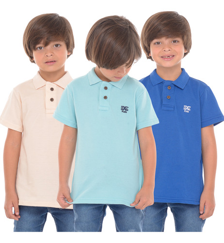 Conjunto 3 Camisas Masculina Gola Polo Infantil Piquet
