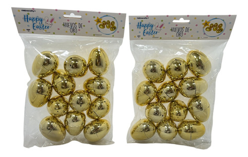24 Huevos Cascarones Plastico Pascua Oro Dorado Fiesta Santa