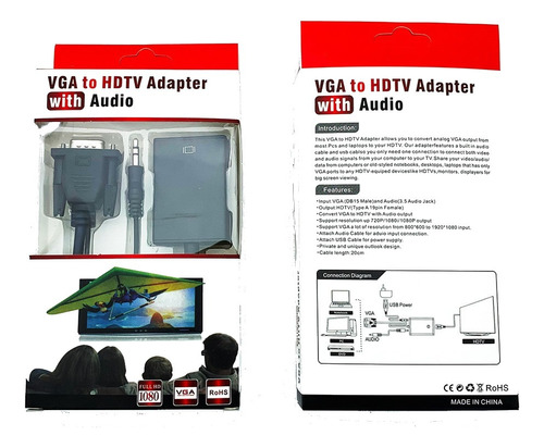 Cable Adaptador Conversor Vga A Hdmi Full Hd + Audio + Usb