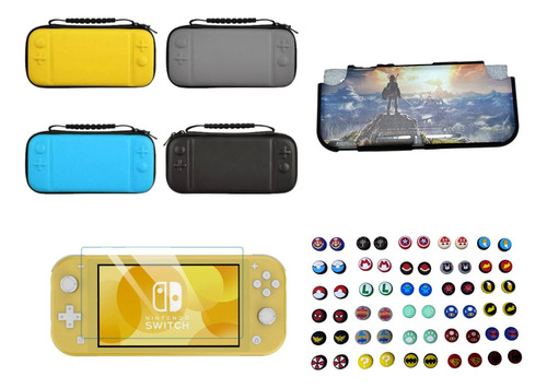 Protector De Zelda + Estuche + Vidrio + 2 Grips Switch Lite