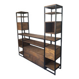 Mueble Rack Tv Industrial Hierro Madera 200x35 Con Puertas