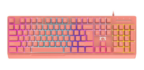 Teclado Semi-mecanico Gamer Ajazz Stk090  Rosa Con Luz Rgb