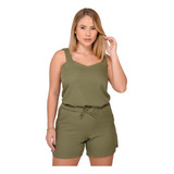 Conjunto Feminino Shorts E Blusa Social Soltinho Alfaiataria