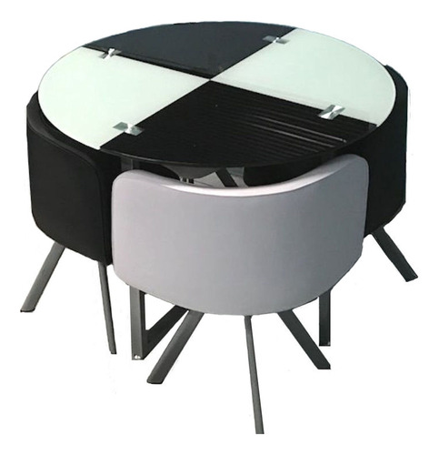 Juego Mesa Comedor Redonda Vidrio 4 Sillones Mucha Onda