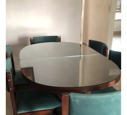 Juego De Comedor 6 Sillas Mesa Extensible Pana Cedro, Vidrio