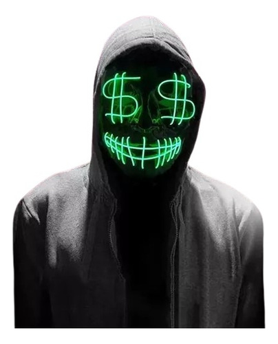 Máscara Led Neon Cifrao Dinheiro Money Festas Halloween