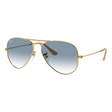 Anteojos De Sol Ray-ban Aviator Gradient Large, Color Dorado Con Marco De Metal Color Polished Gold, Lente Light Blue De Cristal Degradada, Varilla Polished Gold De Metal - Rb3025