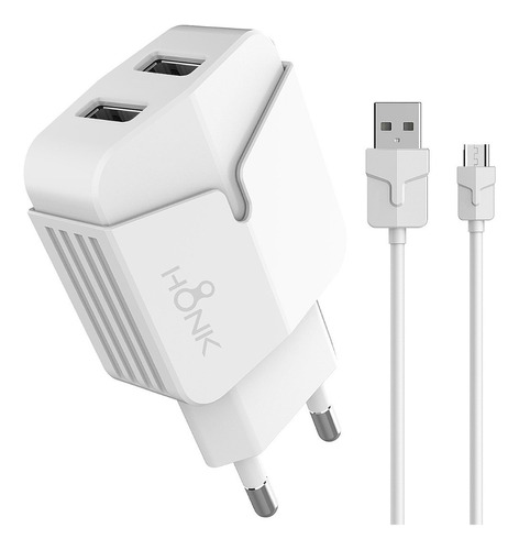 Cargador Pared Doble Y Cable Micro Usb Honk 2.4a Color Blanco