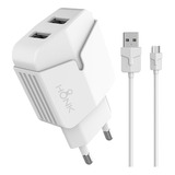 Cargador Pared Doble Y Cable Micro Usb Honk 2.4a Color Blanco