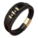 Pulsera  Brazalete Para Hombre En Cuero  Oro  Laminado