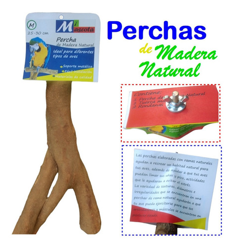 2 Perchas Madera Natural Rama 25-30 Cm Loros, Pericos, Aves