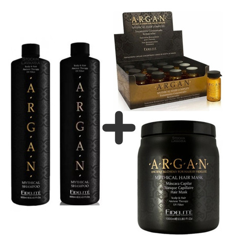 Kit Argan Shampoo + Acond + Ampollas + Mascara Fidelite 