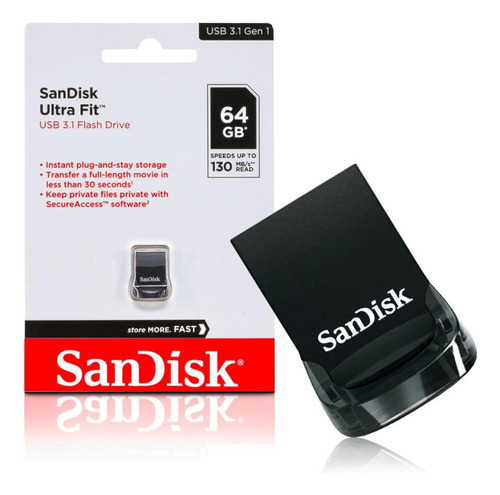 Pen Drive Sandisk Ultra Fit 64gb Usb 3.1 Preto Sdcz430