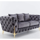 Sillon Living Sofá Elegante Capitoné 180x90x80 Color Gris