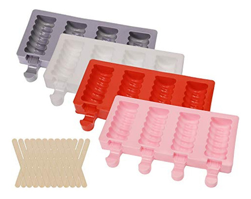 Molde Mini Paletas Heladas Silicona - 4 Cavidades, Palitos