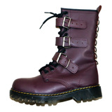 Bota Piel Vino Cherry Dark Hebilla Rocker Metal Regalo