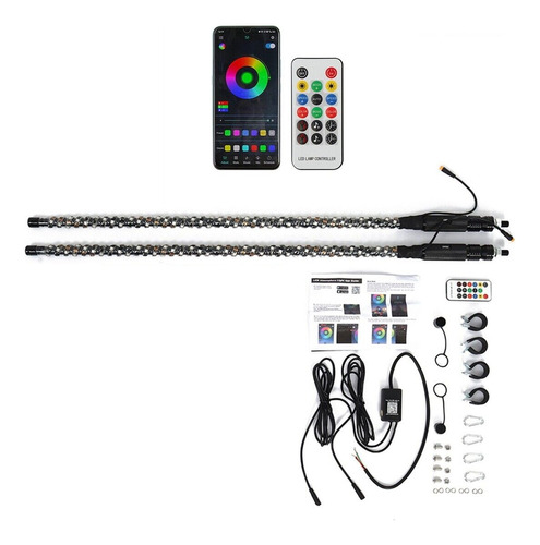 Par De Antenas Led Rgb 4ft Rzr Rzr X3 Jeep Canam Polaris