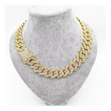 Collar Hombre Cadena Cubana Diamante Oro Plata 60cm