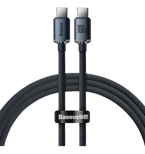 Cable De Carga Rapida 100w Usb-c A Usb-c 2m Baseus Cristal Color Negro