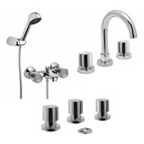 Combo Juego Viva Cromo Lavatorio Bidet Ducha Exterior Baño